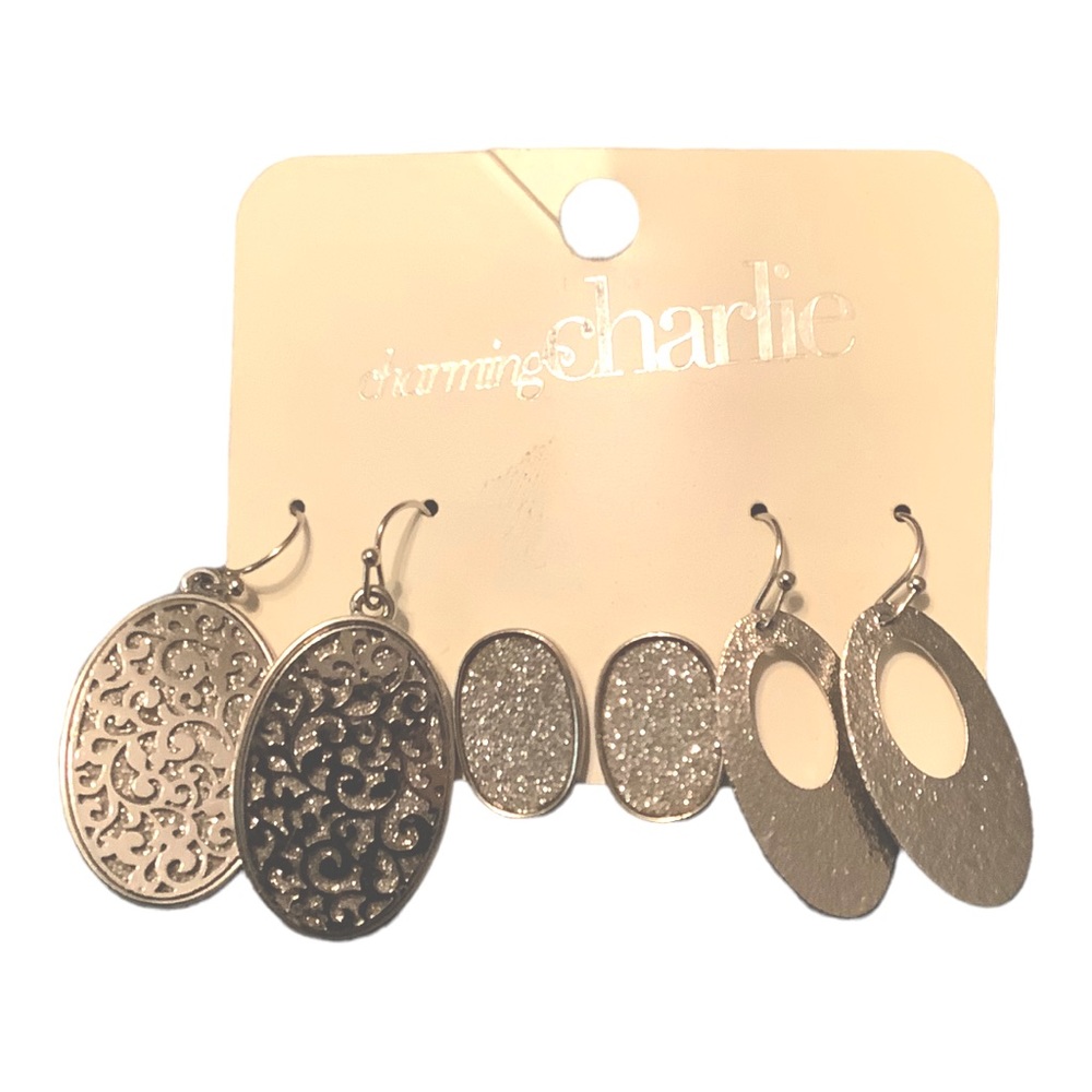 Charming Charlie Three pairs silver tone earrings